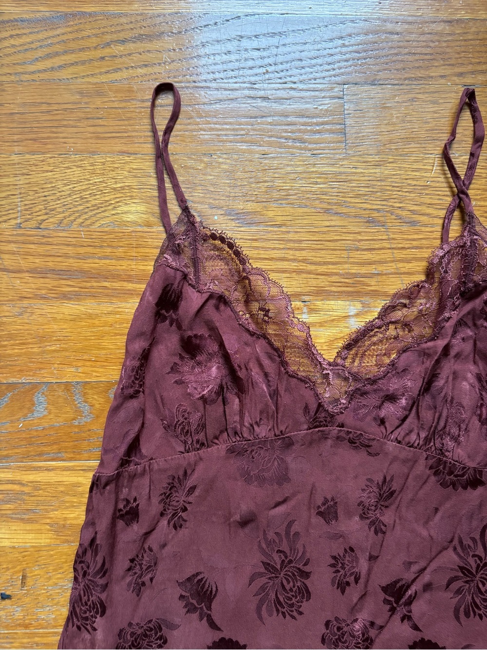 Aritzia  Burgundy Lace-Trim Slip Dress with Side Slit - Picture 6 of 8